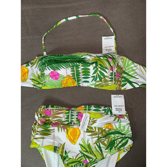 Trina Turk Green Its Bananas High-Rise Bikini Bottom & Bando top size 6 - Picture 2 of 7